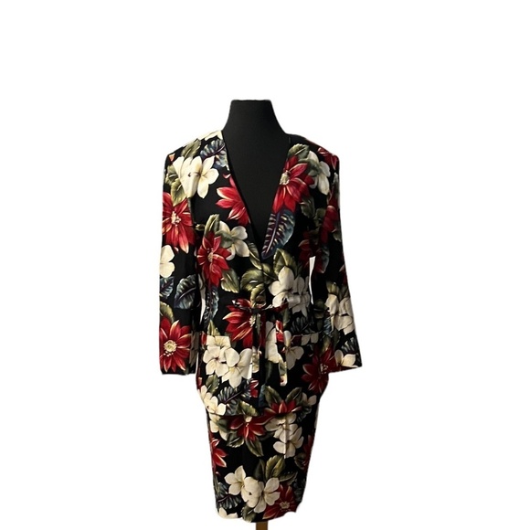 Norton McNaughton VINTAGE 80's Floral Blazer Wrap Skirt Suit Set